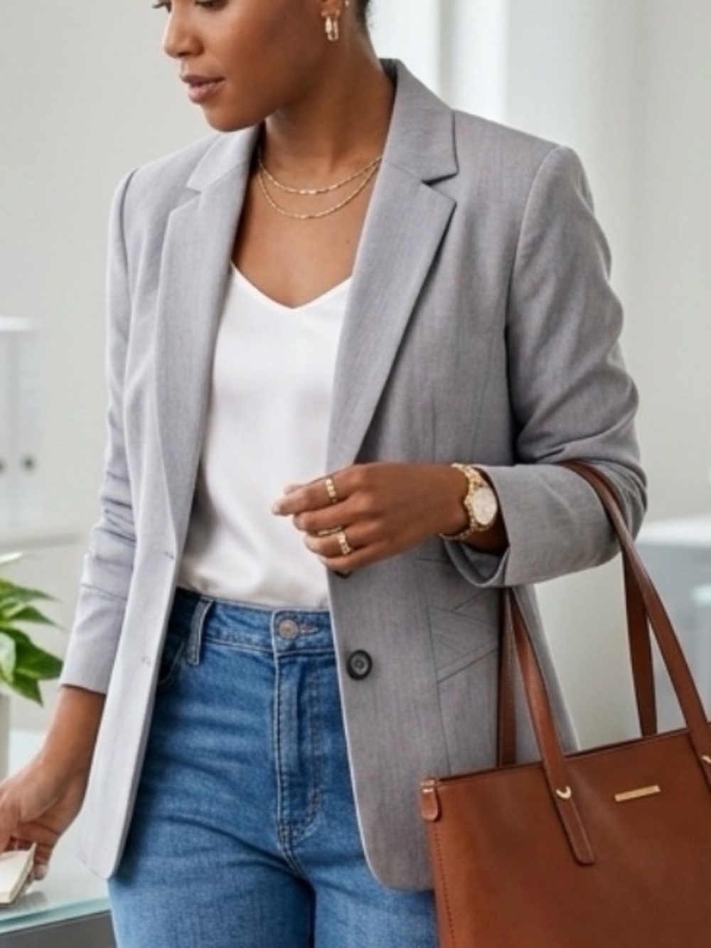 Worthington Gray Single-Button Women's Blazer